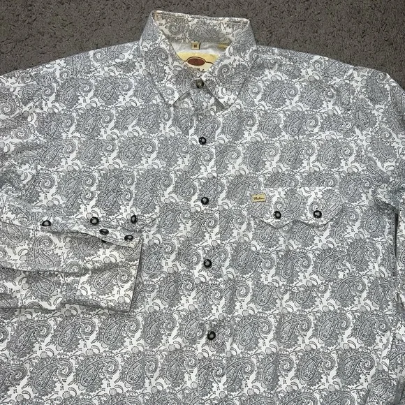 Larry Mahan Western Shirt Mens M White Paisley Snap Front Cowboy Pockets Logo - Picture 1 of 5